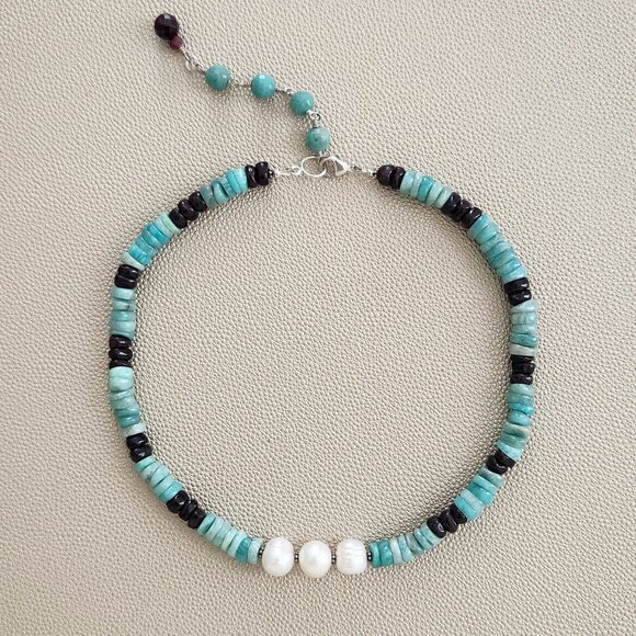 AMAZONITE & GARNET NECKLACE - Picture 1 of 2